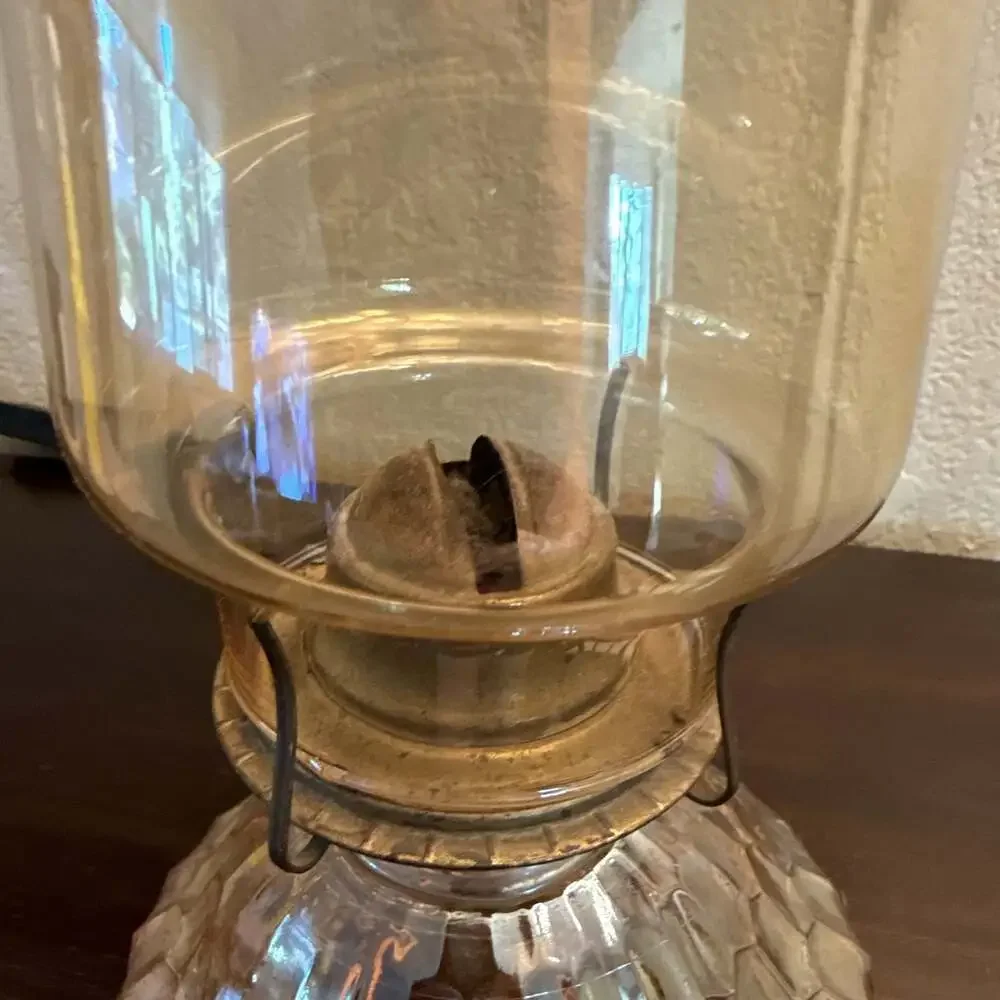 Vintage Amber Faceted Glass Oil Lamp Clear Chimney Hurricane Lamp 10